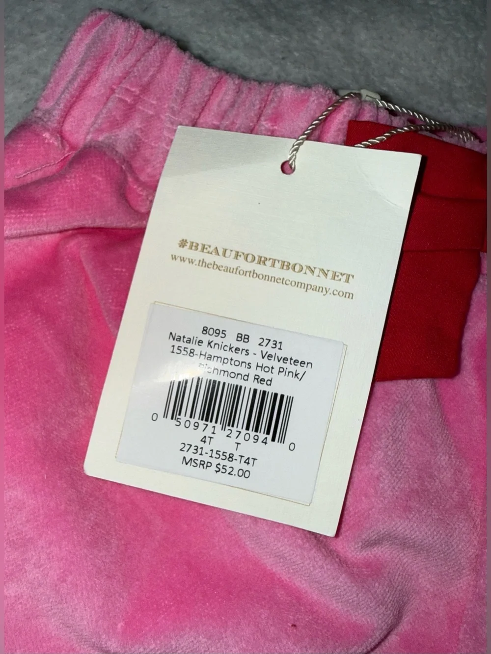 The Beaufort Bonnet Company pink Natalie Knickers in velvet, size 4T, NWT
